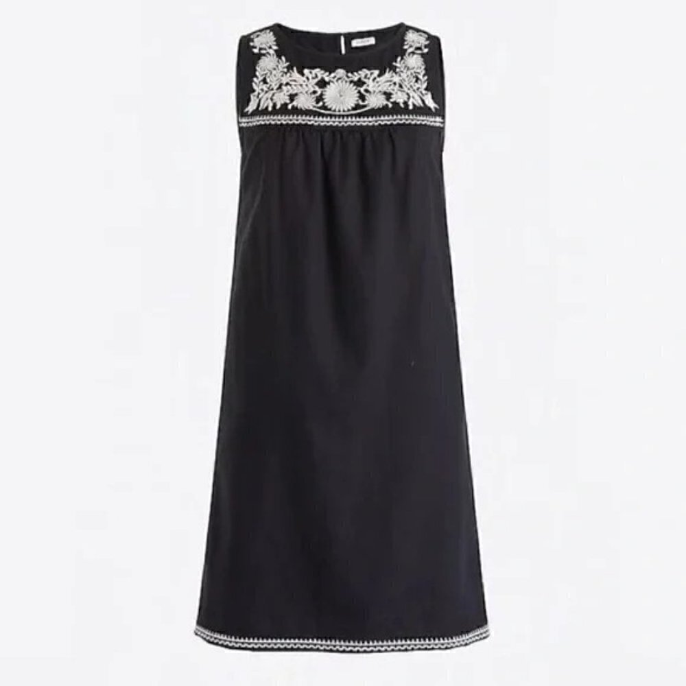 J. Crew Sleeveless Embroidered Linen Cotton Mini Dress In Black & White Size M